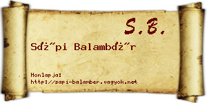 Sápi Balambér névjegykártya